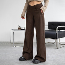 萝卜大叔棕色喇叭裤女低腰裤夏季薄款垂坠感复古美式休闲西装裤子