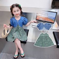 【不換】女童連衣裙套裝夏季新款寶寶碎花洋氣兩件套跨境