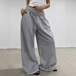 Ins European and American Sports Wide-Leg Pants for Women Gray Jazz Dance Floor-Length Pants Loose and Versatile Casual Draped Sweatpants Cross-Border