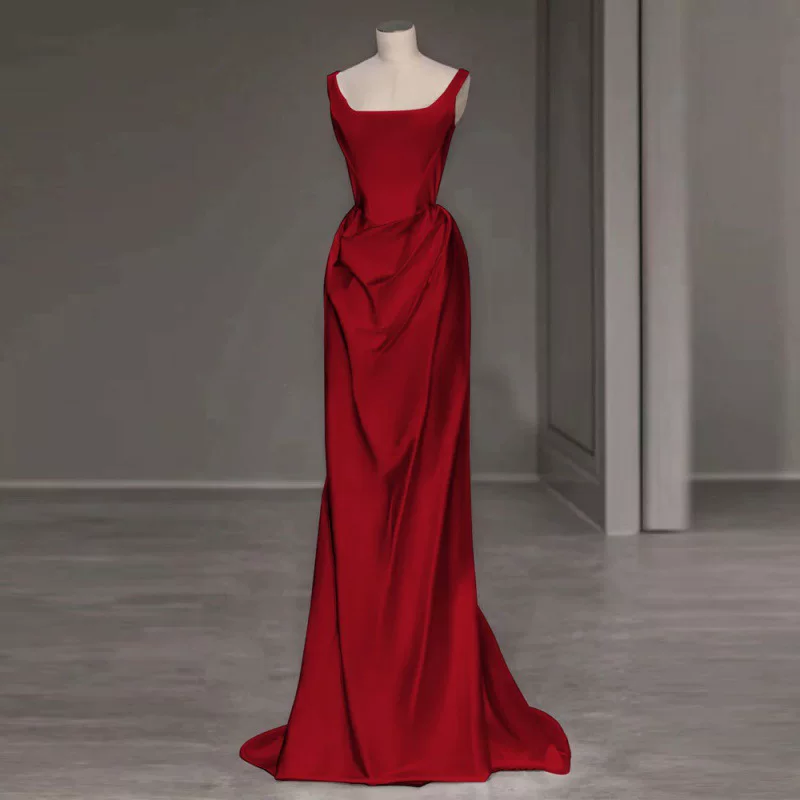 Evening dress for bride, burgundy fashionable brace, "fish tail" cut