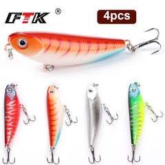 FTK微物米諾4pcs浮水鉛筆7.5cm/5.3g之字狗水面系硬餌套裝跨境