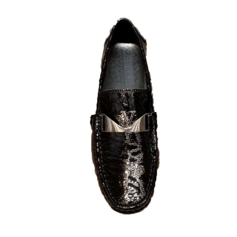 Zapatos de cuajada de cuero brillante, zapatos casuales de cuero de lujo ligero en relieve de tendencia para hombres, suela suave, cómodos zapatos perezosos de negocios de un solo pedal para hombres