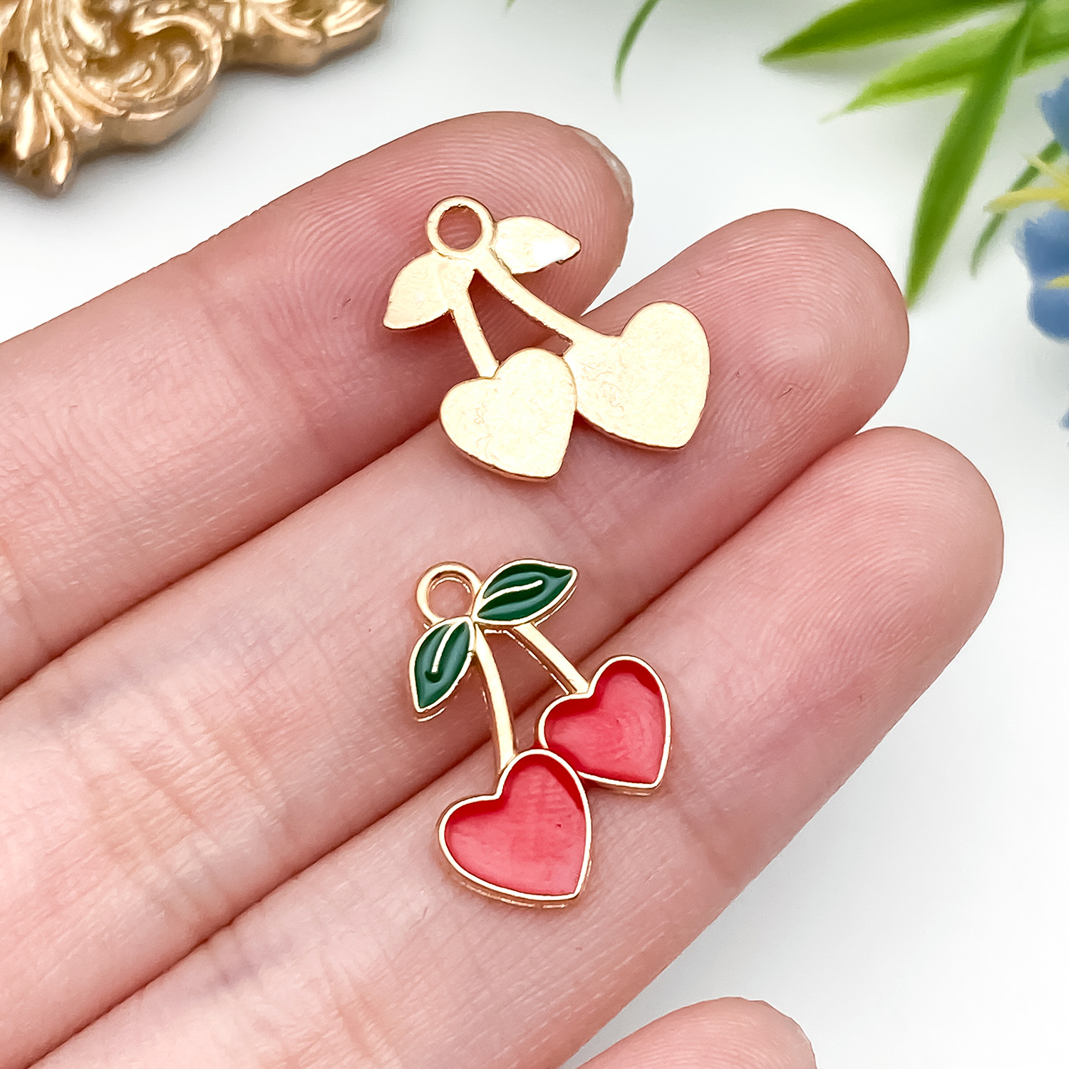 23443-MLN-kc金红色滴油锌合金爱心形水果樱桃20x