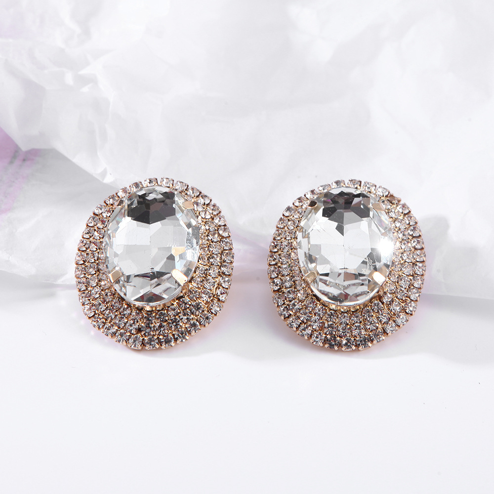 1 Pair Quantity 1 Pair Fashion Oval Metal Inlay Zircon Women's Ear Studs