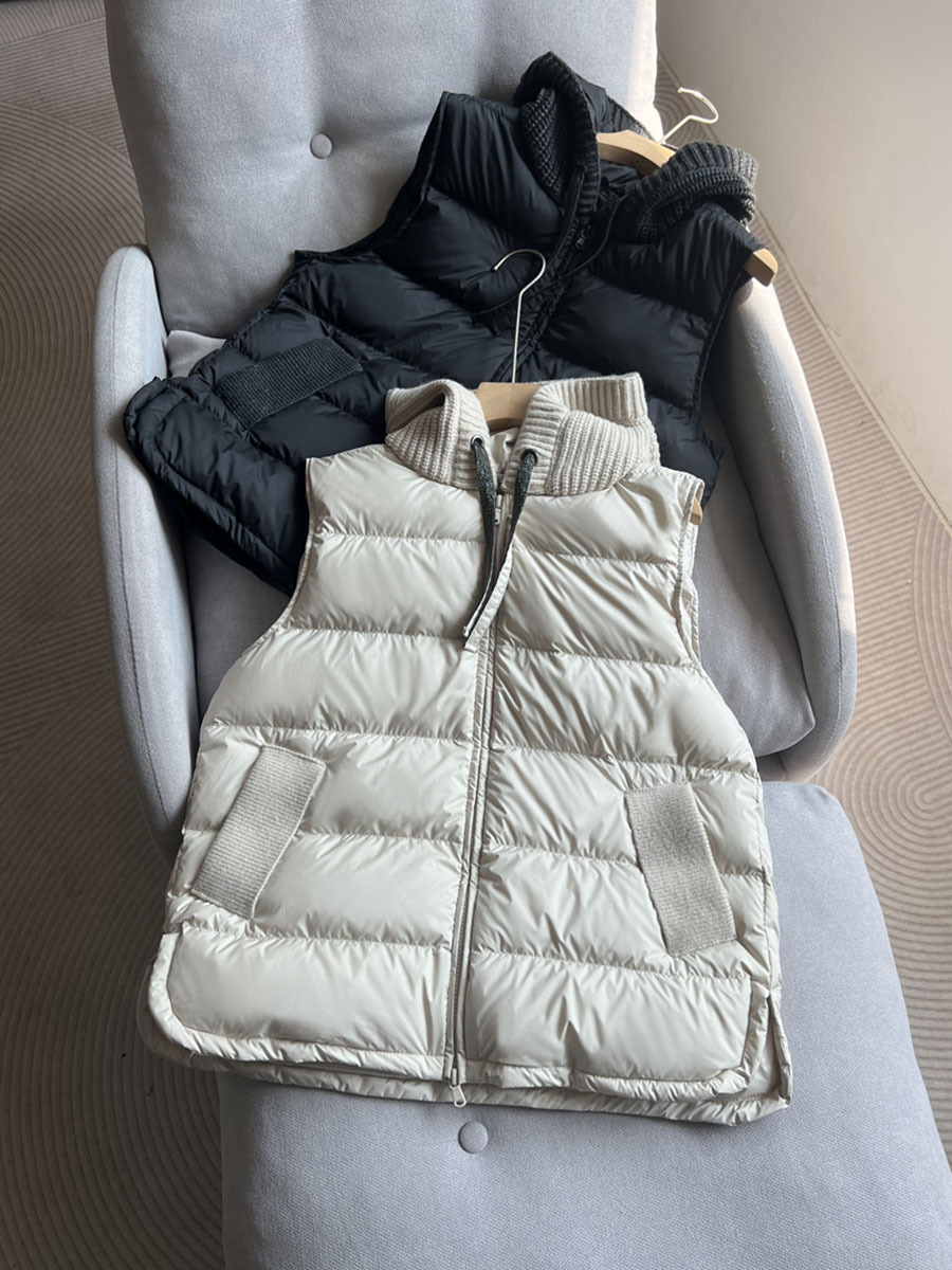 Velvet winter fashionable knitted keep warm vest with down with hood