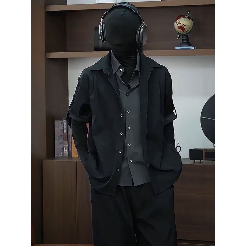 Dark Style Personalized Design Original Deconstructed Cut Long Loose Wide Version Shirt Anti-Wrinkle Draped Shirt for Men