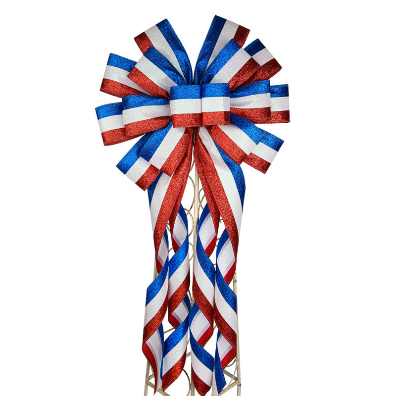 厂家批发跨境patriotic美国独立日bow 带铁丝拷边丝带国旗蝴蝶结