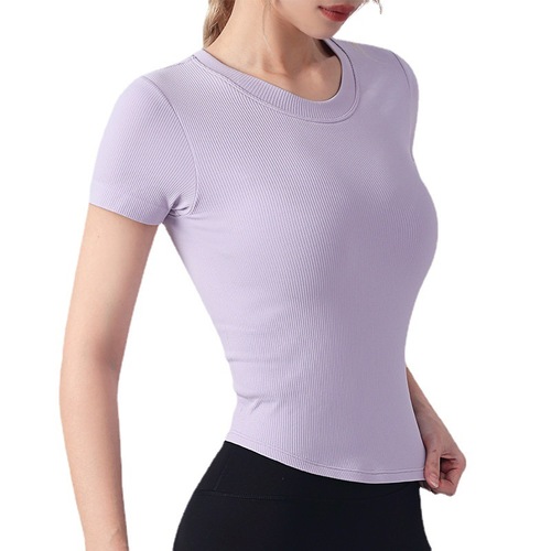  summer new style yoga short-sleeved women's round neck sports top with chest pad slimming t-shirt running fitness wear