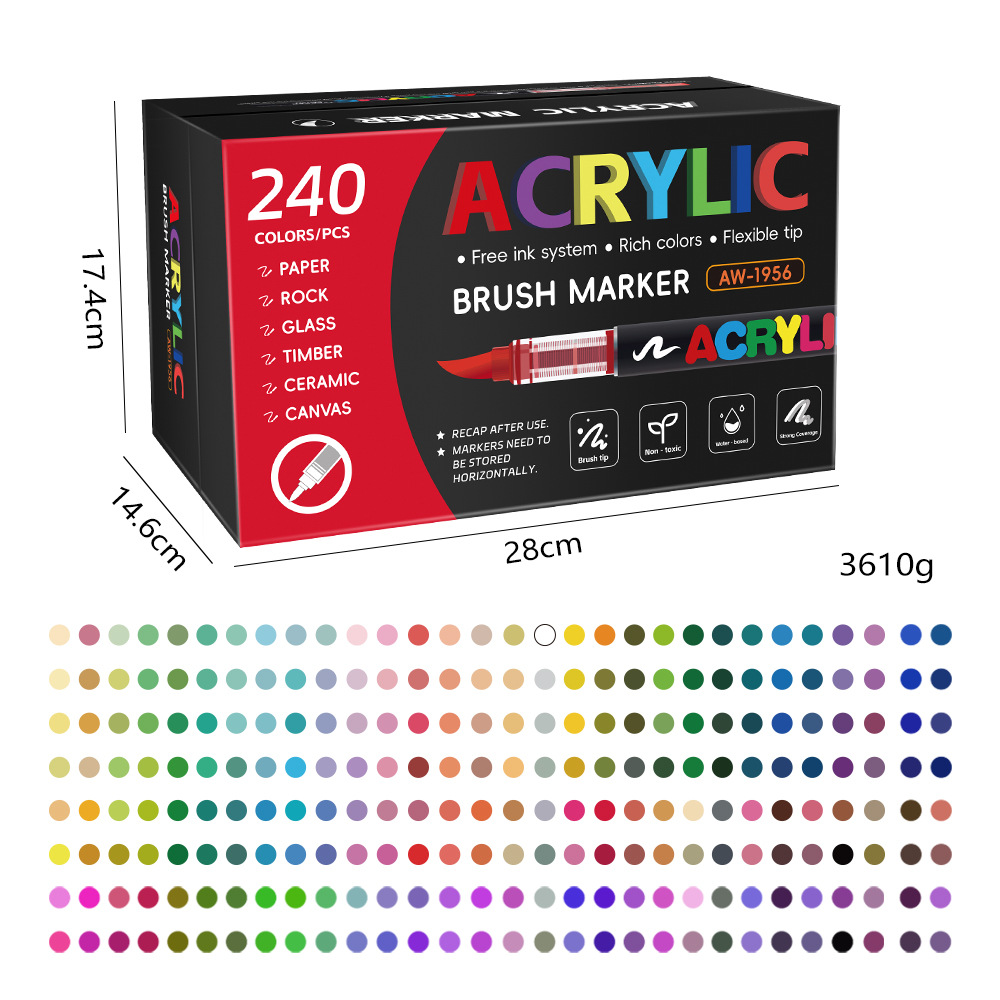 Marcador acrílico directo 280 colores a todo color Pincel de color grande profesional de arte lote en stock