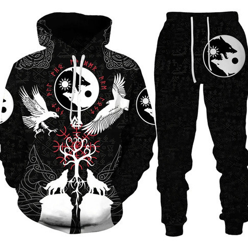 Supports Multi-Platform Dropshipping of New Cross-Border 3D Printed Hooded Sweatshirt Sets for Men in Spring and Autumn, European and American Styles