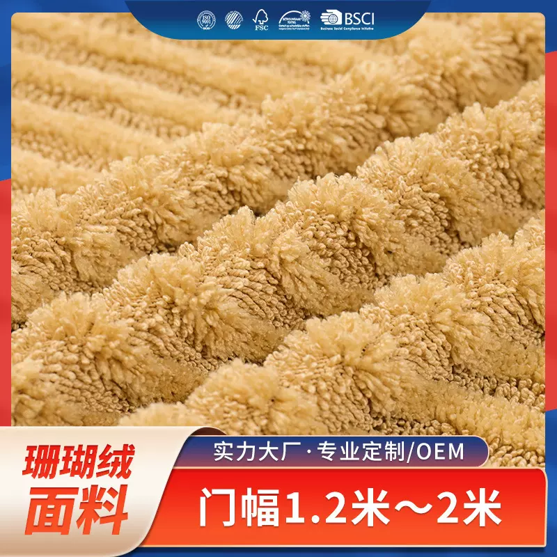 跨境加绒单面小辫子布珊瑚绒混纺面料珊瑚绒小辫子汽车清洁巾面料
