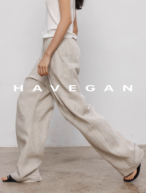 HAVEGAN/ルーズ100リネンワイドレッグカジュアルパンツレディース2025年夏新作リラックスドレープパンツ|undefined