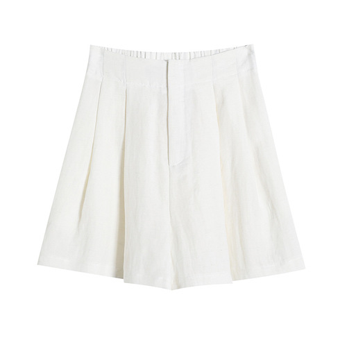 women's summer 2025 high-waisted linen A-line wide-leg casual invisible hem shorts