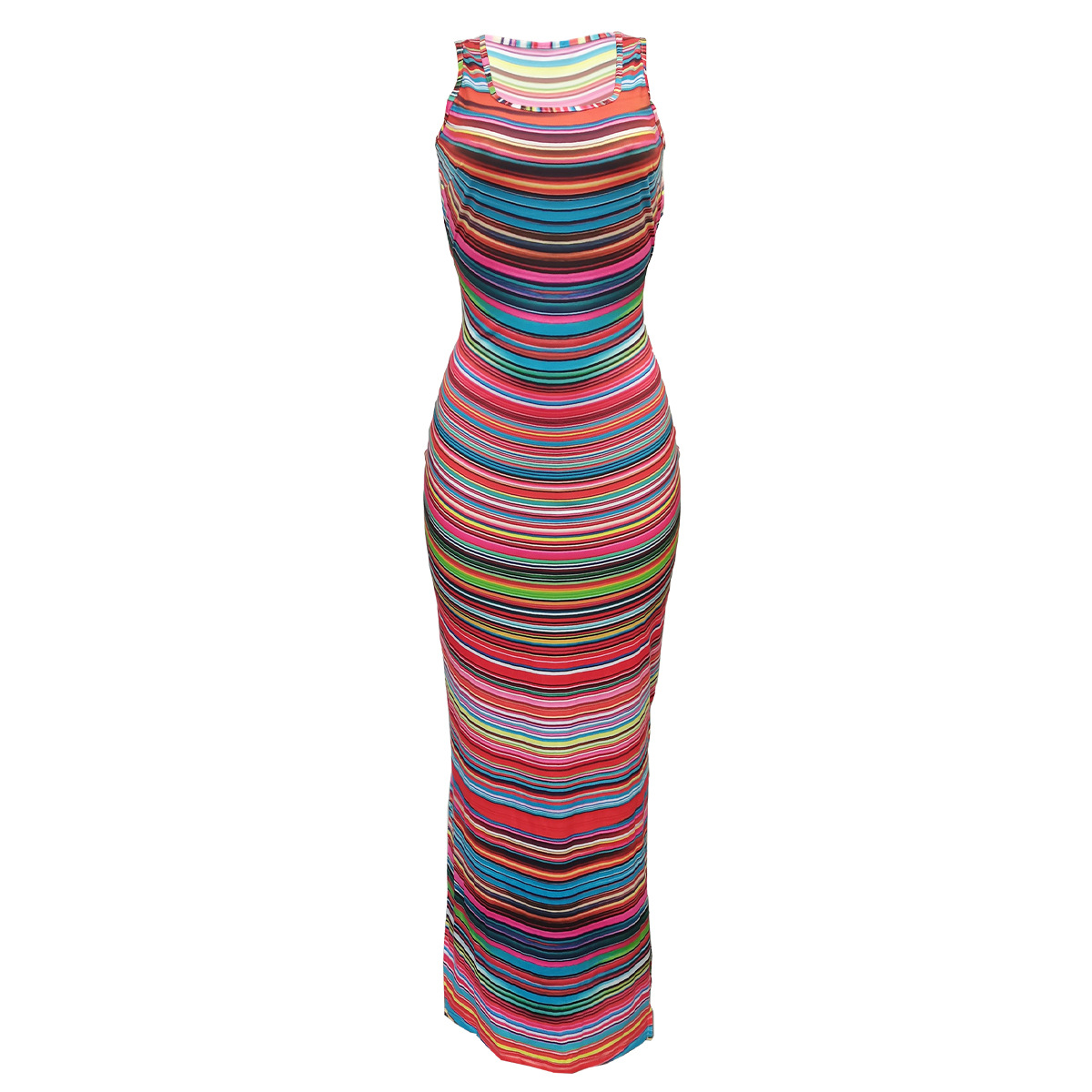 Women Clothing Spring Summer Sleeveless Colorful Printing Split Dress