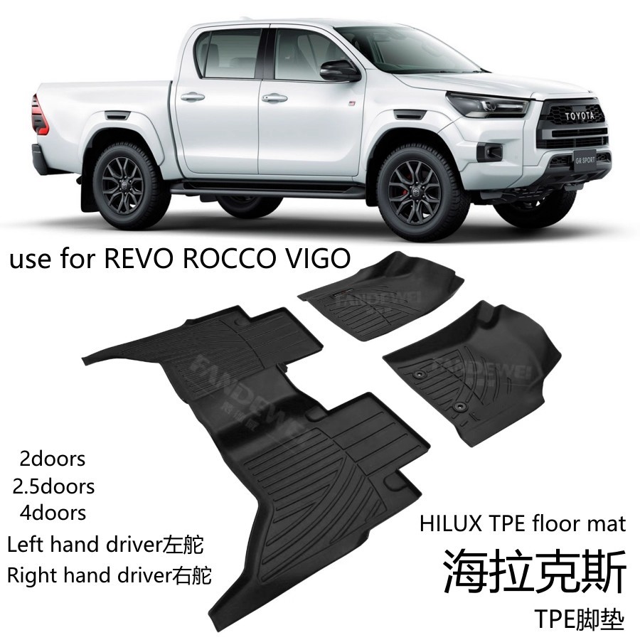 Floor Mats TPE Rubber Waterproof Right Hand Drive for Toyota Hilux