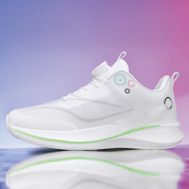 Zapatillas de carrera de velocidad superligera amortiguación juvenil respirables para hombres y mujeres, botón giratorio para parejas, zapatillas deportivas explosivas.
