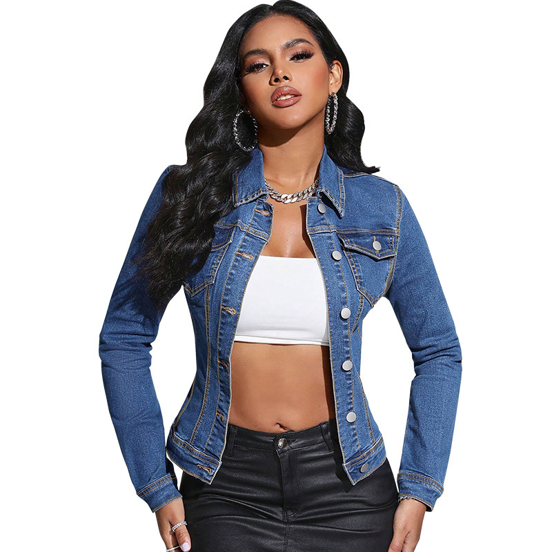 F218619国境を越えた欧米の婦人服の襟のボタンの長袖のファッションのデニムのコートの源の工場は直接販売します。|undefined