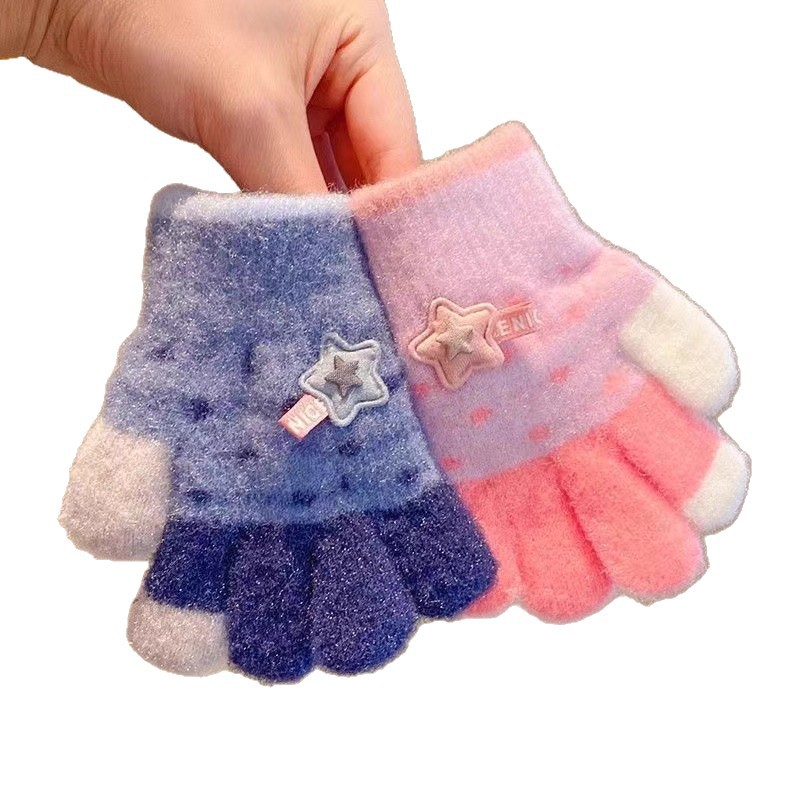 Invierno guantes de dedos para niños niños lindos guantes de punto de dedo para niños niños calientes niñas y niños de lana guantes de punto para estudiantes