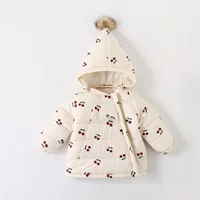 Новая версия вишневой хлопчатобумажной одежды для девочек 3-4 лет хлопчатобумажная одежда для детей зимняя одежда куртка бархат утолщение хлопчатобумажная одежда для детей