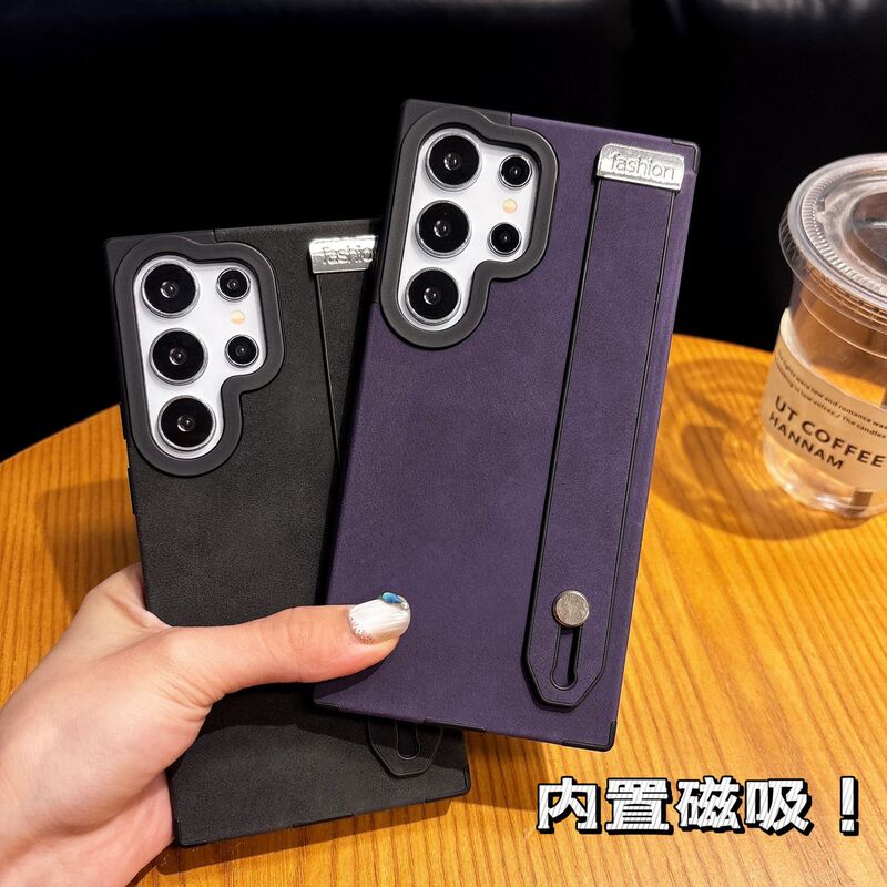 Business Retro Suede Leather Phone Case Suitable for Samsung S25 with Built-In Magnetic S24 Ultra Wristband Stand Case Business Retro Suede Leather Phone Case Suitable for Samsung S25 with Built-In Magnetic S24 Ultra Wristband Stand Case
