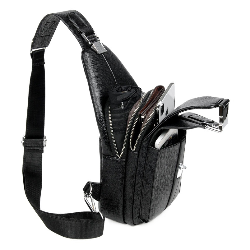 New Style Chest Bag Men's Casual Men's Shoulder Bag Crossbody Bag Korean Style Fashionable Soft Leather Small Backpack Cross Bag Chest Bag