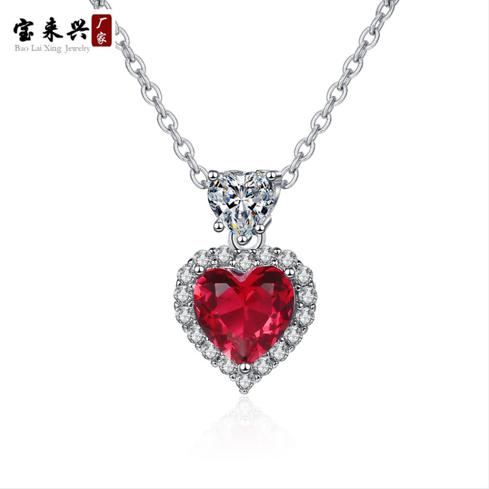 New Ocean Heart Ruby Women's Necklace Elegant European and American Cross-border Accessories Necklace Women ins Style Necklace