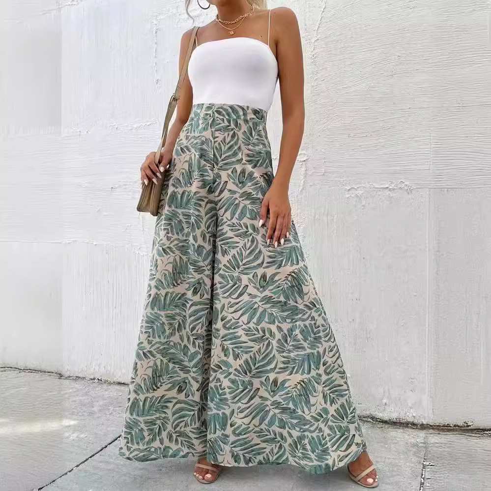 雪紡碎花闊腿褲女夏季高腰褶皺寬鬆顯瘦休閒褲飄逸褲裙