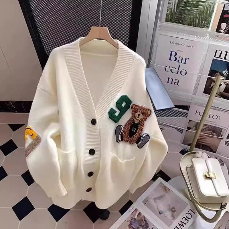 Tweed Style Knitwear Knitwear Jacket Women's Autumn and Winter 2023 New Korean Style V-Neck Casual Cardigan Top with Ins