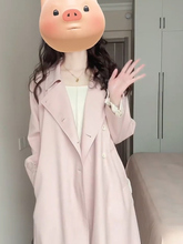 粉色风衣外套女2025新款春季中长款气质英伦风双排扣百搭显瘦外套