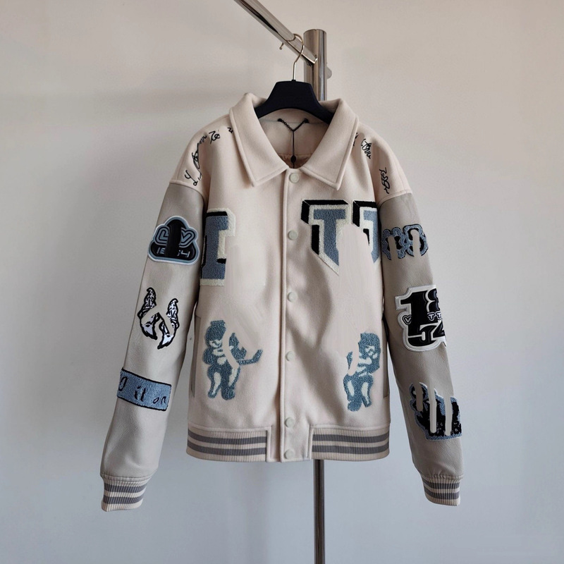 25Fw High Version American Trendy Early Autumn New Men's and Women's Couple Style Patchwork Mixed Leather Baseball Jacket Jacket