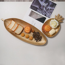 INS简约北欧零食糖果盘客厅家居餐桌收纳盘创意金色托盘装饰摆件