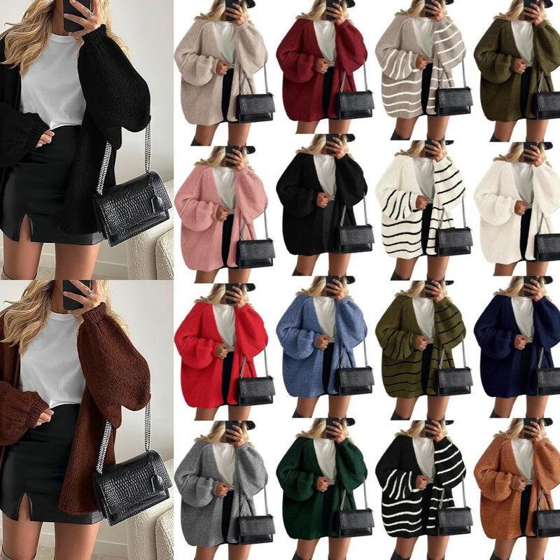 2025 Autumn and Winter New European and American Cross-Border Commuter Women's Knitted Tops European and American Casual Sweater Jackets Loose Cardigans 2025 Autumn and Winter New European and American Cross-Border Commuter Women's Knitted Tops European and American Casual Sweater Jackets Loose Cardigans