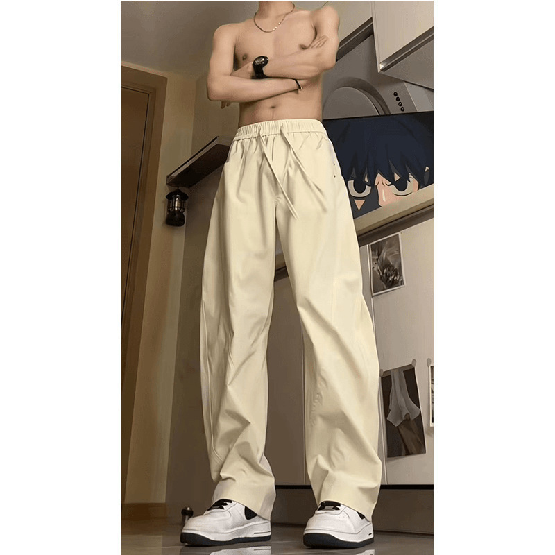 creamy-white Japanese Crock Pants Men's Summer Ice Silk Quick-drying Pants Thin Straight High Waist Draps Wide-leg Pants