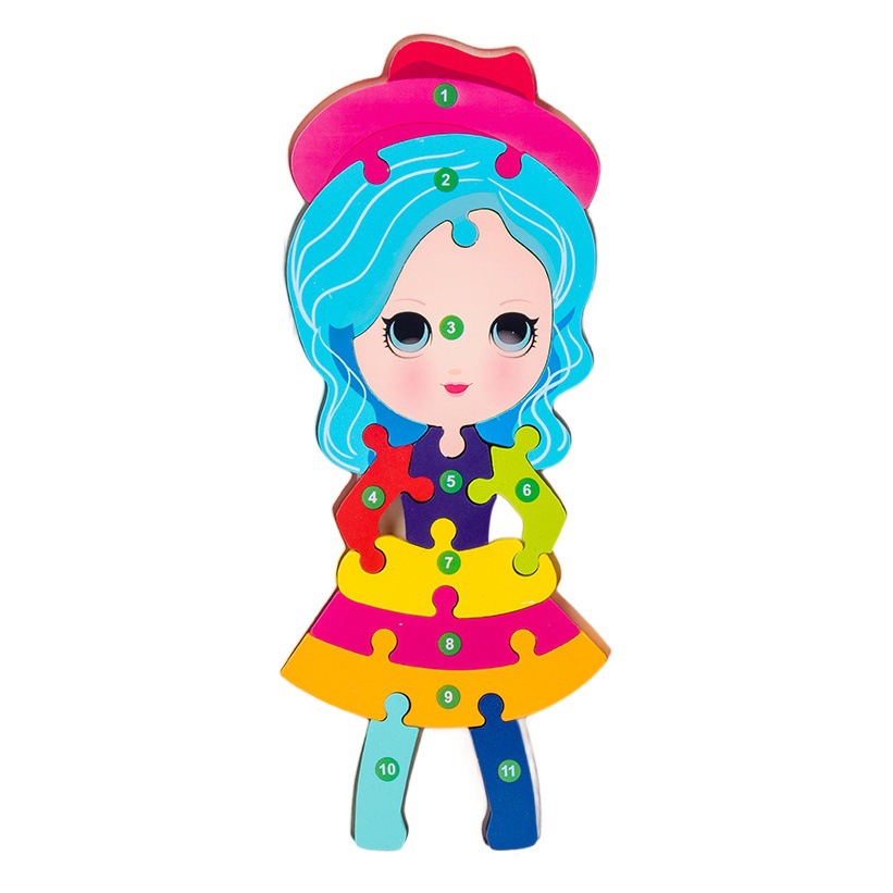 Rompecabezas infantil juguete de madera tridimensional bloques de construcción montaje digital educación temprana niños bebé 2-5 años 3 niños y niñas