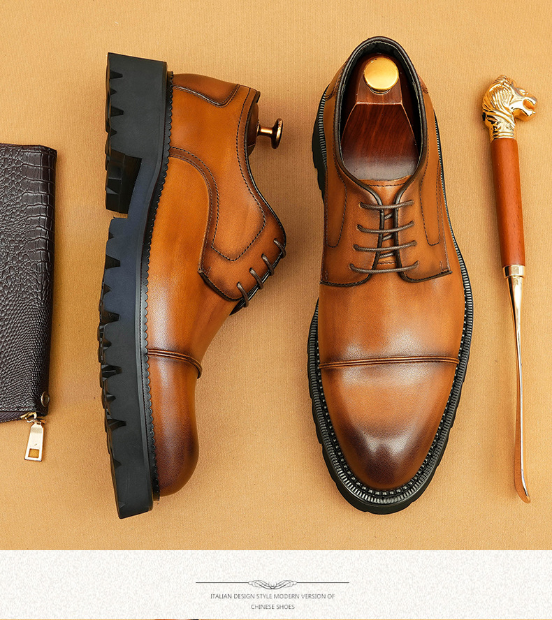 Formal business casual leather men's three-point leather shoes with thick soles_vogvips.com