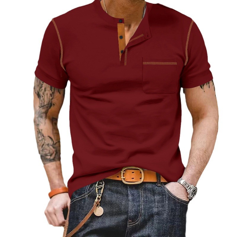 24 Summer Solid Color Short Sleeved T-Shirt Polo Top Men's_voghion.com