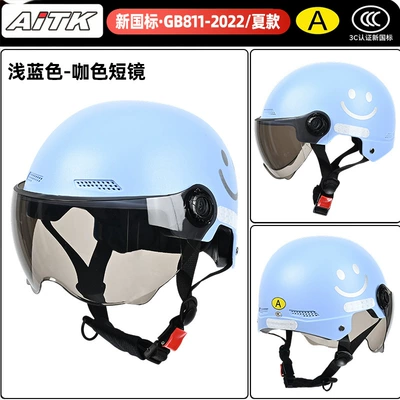 Motosiklet kaskı (dəbilqə) – and provides safety for electric scooters - light-blue-brown-short-glasses