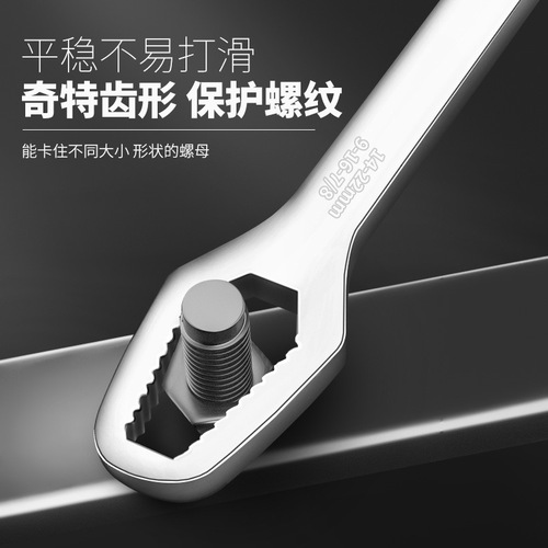 Multifunctional Anvil Wrench, Multi-purpose Dual-Head Self-Tightening Glass Head Wrench Set 8-22mm Adjustable Wrench