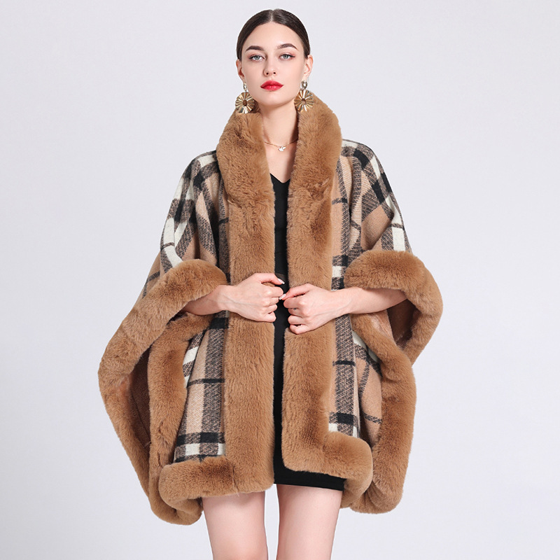 870# autumn and winter New fleece-lined thick jacquard plaid hooded knitted shawl Cape plus size woolen coat cardigan 870# autumn and winter New fleece-lined thick jacquard plaid hooded knitted shawl Cape plus size woolen coat cardigan