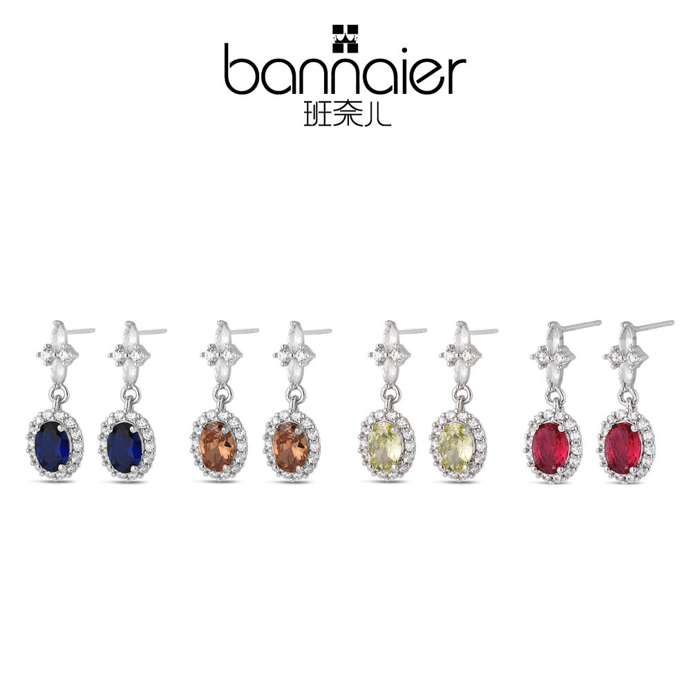 Pendientes de corindón rojo y verde oliva con piedras preciosas de colores, muy vendidos en el extranjero, para mujer, clásicos, versátiles, de lujo ligero y elegantes.