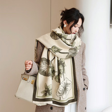 国风时尚双面仿羊绒围巾女冬季高级感两用加厚围脖空调保暖披肩