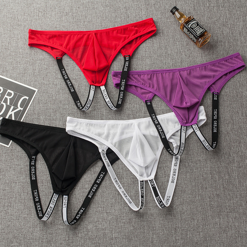 New rubber hip double thong men's U convex sexy underwear transparent hip mesh low waist fashion 8872