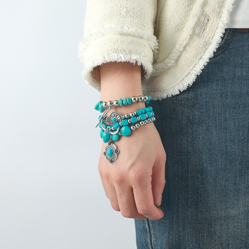 Maillard Style Bracelet Bull Head Geometric Cactus Beaded Bracelet Western Retro Turquoise Women's Cross-Border Supply