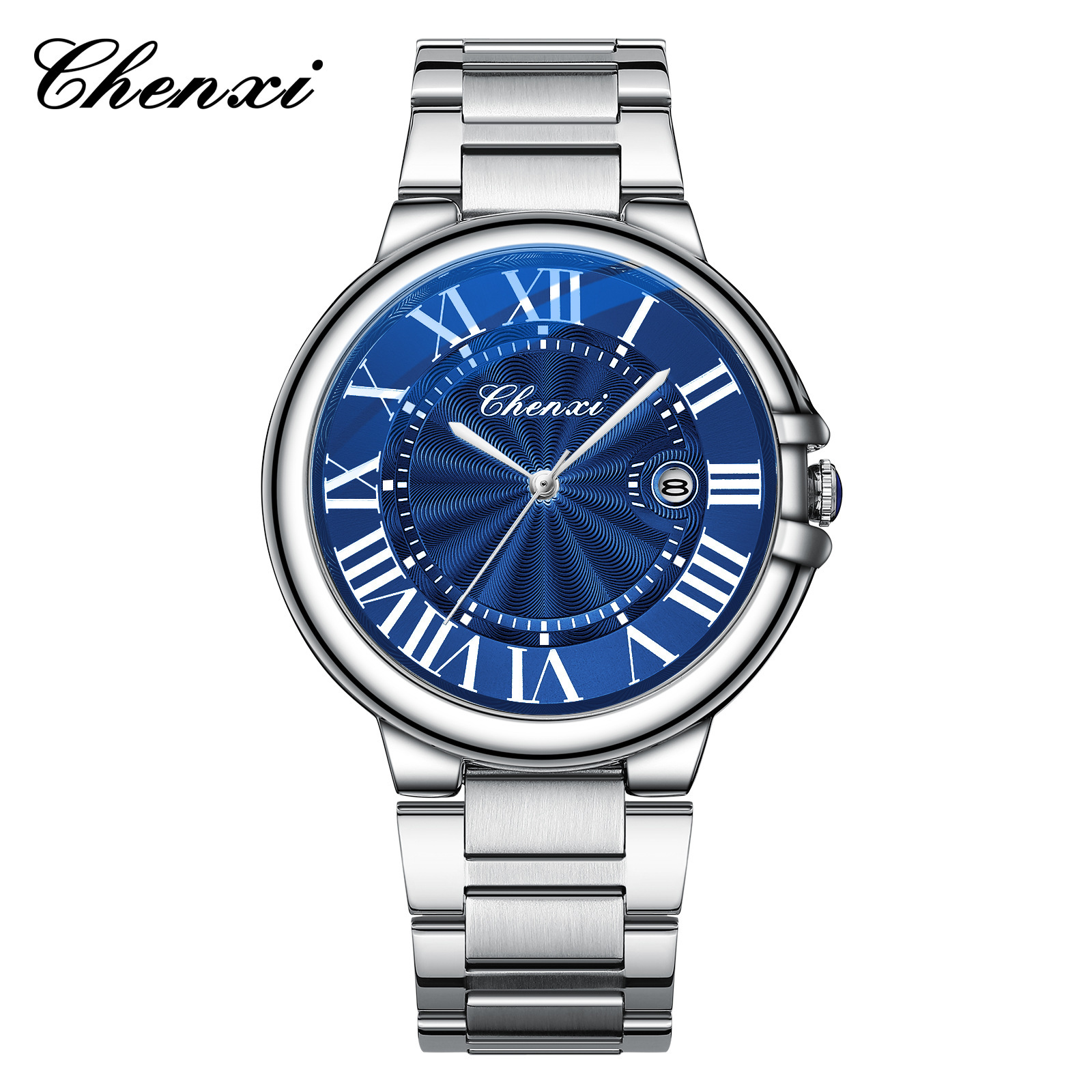 CHENXI pareja reloj calendario azul aguja correa de acero reloj impermeable reloj transfronterizo pareja caliente reloj