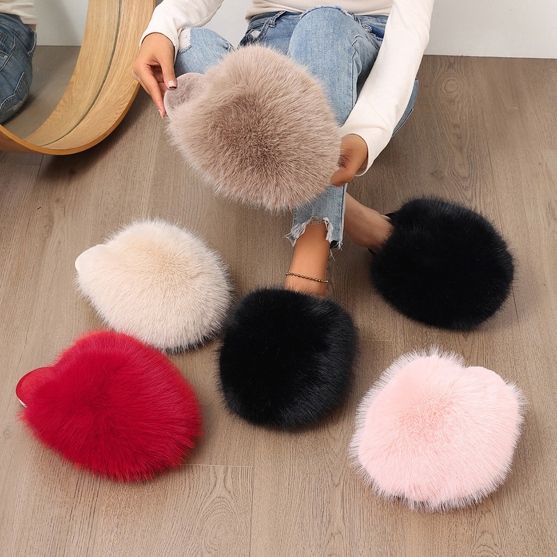 Cross-Border Amazon Large Size Solid Color Fluffy Big Fur Slippers with Soft Soles, Winter Closed-Toe Home Warm Multi-Color Cotton Slippers Cross-Border Amazon Large Size Solid Color Fluffy Big Fur Slippers with Soft Soles, Winter Closed-Toe Home Warm Multi-Color Cotton Slippers