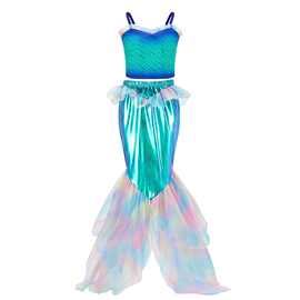 美人鱼连衣裙欧美跨境新款童装儿童亮片鱼尾女童夏季公主裙演出服