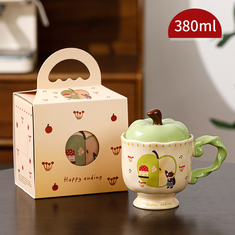 Hermosas tazas de manzana con tapa tazas de cerámica regalo de mano taza de agua de oficina taza de café de alto valor de Navidad