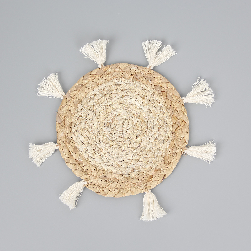 Tapete de paja de maíz estilo japonés, tapete aislante térmico tejido a mano, posavasos y tapete para platos antideslizante para el hogar.