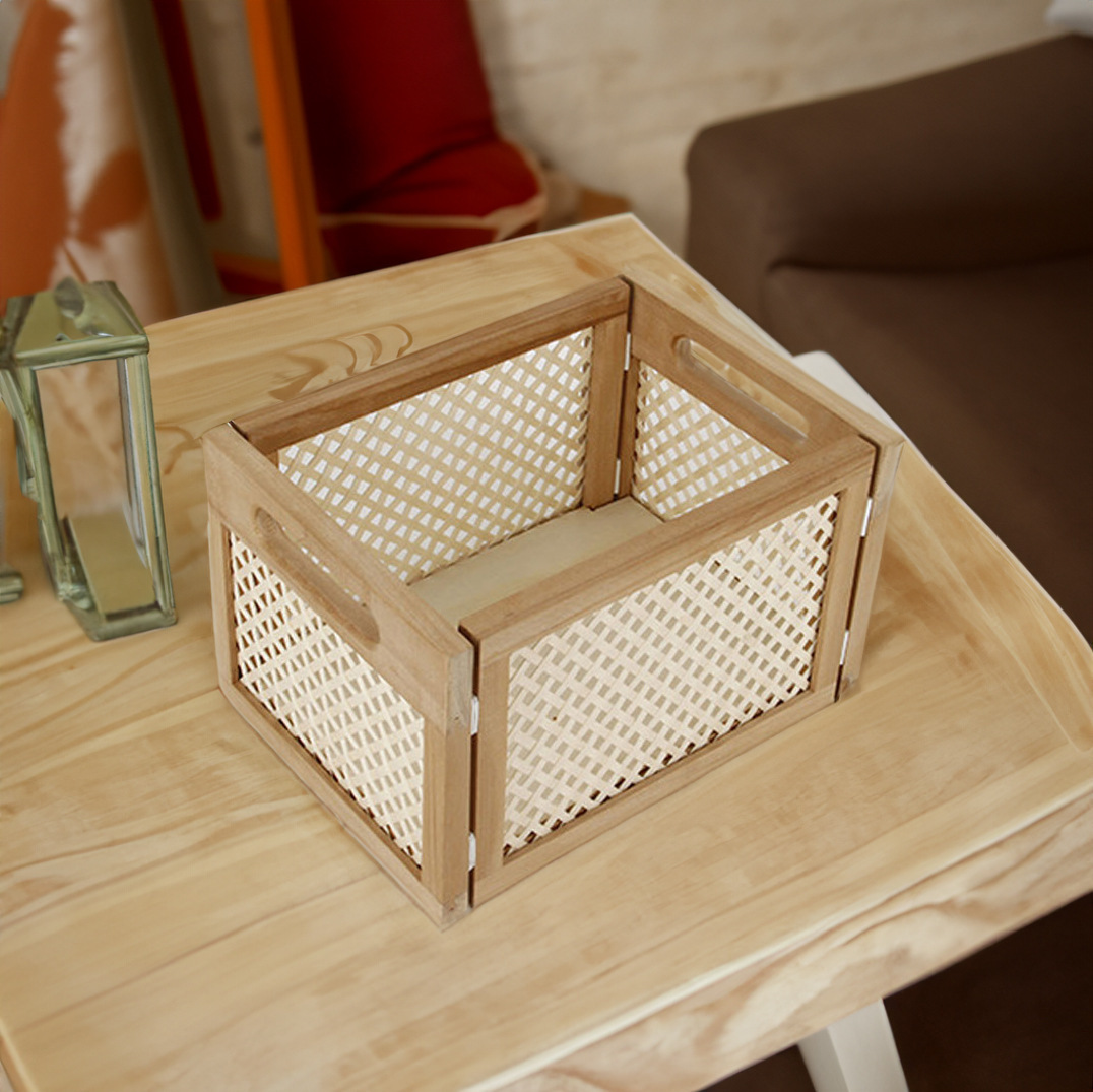Cesta de almacenamiento de madera sólida de escritorio plegable de madera vintage transfronteriza personalizada caja de almacenamiento de libros
