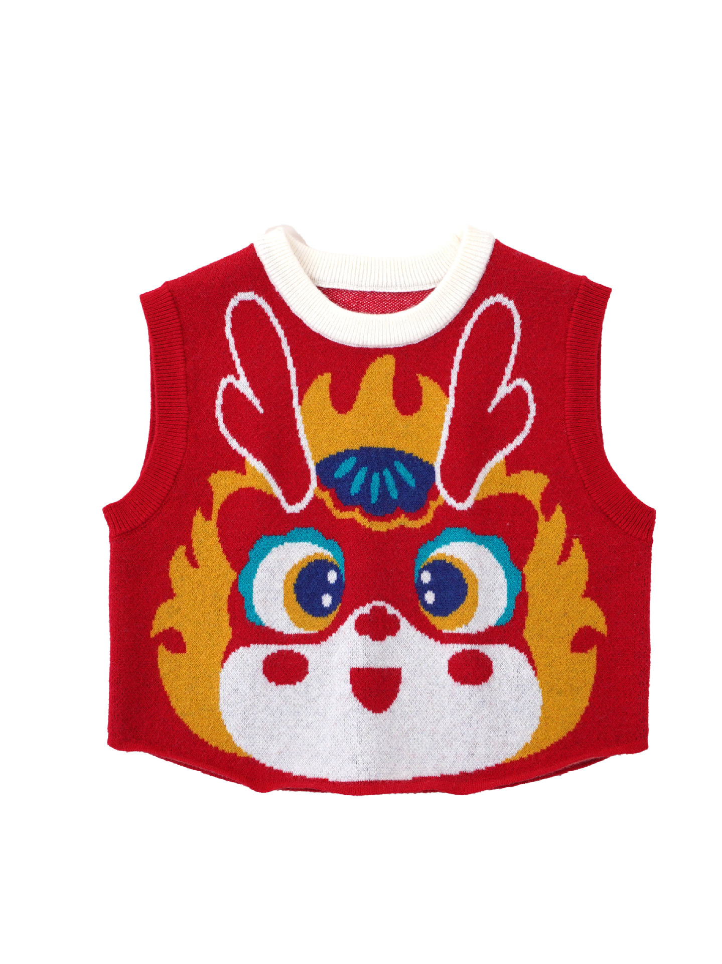 2024 Spring Dragon year sweater Children's National fashion bottoming shirt boys' pullover red vest sweater girls' New Year greeting clothes